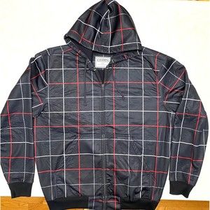 Champs Sports Black Red White Grid Stripe Checkered Hooded Sweatshirt Large